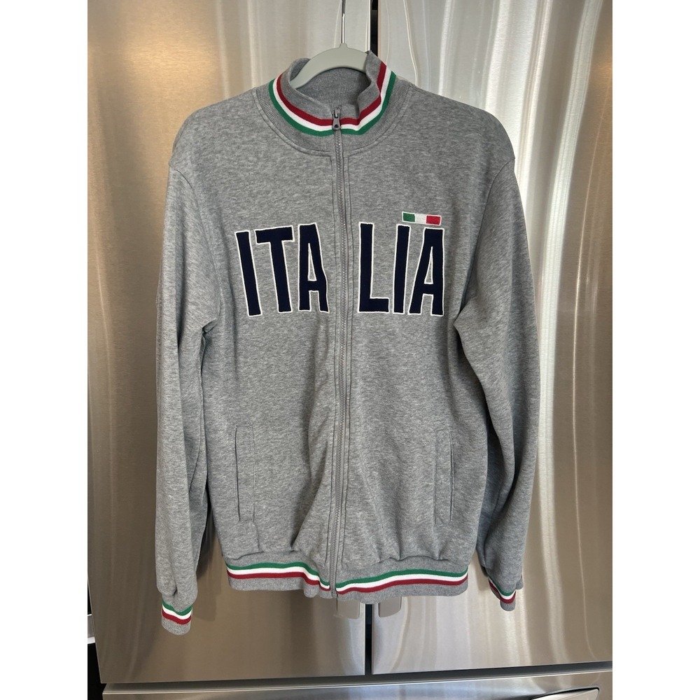 Italia Full Zip Jacket Men's XL Gray Track Jacket Italian Flag Stripe